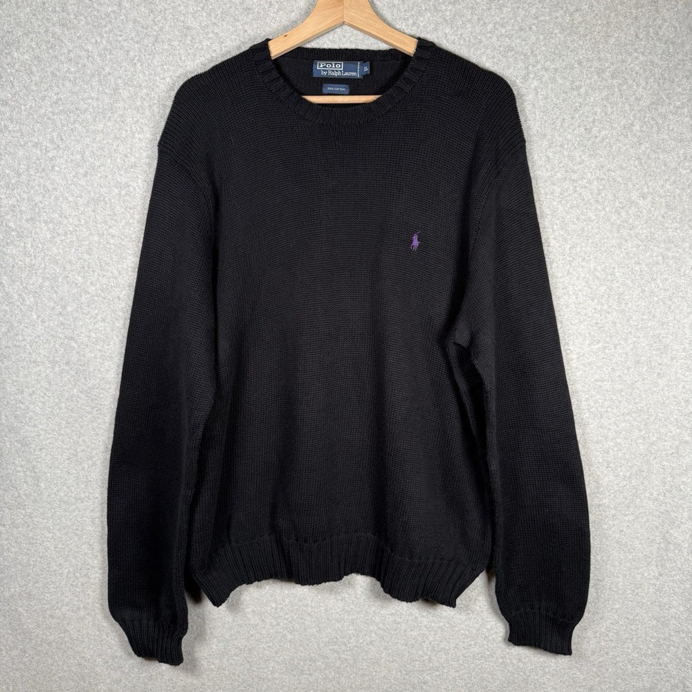 Vintage 90's Polo Ralph Lauren Knit Crewneck Purple Pony Sweater Men's XL Cotton
